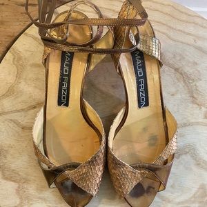 Vintage Gold Snakeskin Maud Frizon heels Sz 37